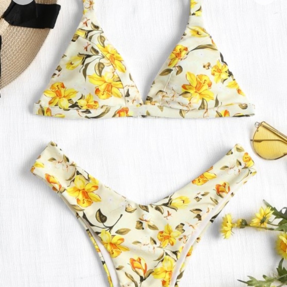 Floral high cut cheeky bikini